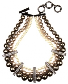 Haute chocolate. Give in to Givenchy's elegant collar necklace crafted from blush, chocolate, and white glass pearls with sparkling crystal-encrusted spacers. Set in brown gold-plated mixed metal. Approximate length: 16 inches + 2-inch extender. Haute chocolate. Give in to Givenchy's elegant collar necklace crafted from blush, chocolate, and white glass pearls with sparkling crystal-encrusted spacers. Set in brown gold-plated mixed metal. Approximate length: 16 inches + 2-inch extender.