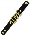 You'll fall for BCBGeneration's playfully romantic bracelet with Love lettering in polished gold tone mixed metal. Black PVD bracelet features a snap closure. Approximate length: 8 inches.