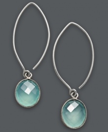 Cool, calm and collected. Studio Silver's serene style features a sweeping hoop setting that highlights oval-cut chalcedony stones (6-2/5 ct. t.w.). Set in sterling silver. Approximate drop: 2-1/2 inches. Cool, calm and collected. Studio Silver's serene style features a sweeping hoop setting that highlights oval-cut chalcedony stones (6-2/5 ct. t.w.). Set in sterling silver. Approximate drop: 2-1/2 inches.