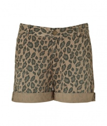 Channel must-emulate celeb style in these animal print shorts from Current Elliott - Belt loops, off-seam pockets, back welt pockets, rolled hem - Style with an oversized blouse, a boyfriend blazer, and platform sandals
