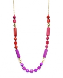 A vibrant mix of hues combine to form the latest trend of colorblocking. Style&co.'s stylish necklace features double-sided beads crafted from copper and red and purple acrylic. Chain and setting made in gold-plated mixed metal. Approximate length: 42 inches. A vibrant mix of hues combine to form the latest trend of colorblocking. Style&co.'s stylish necklace features double-sided beads crafted from copper and red and purple acrylic. Chain and setting made in gold-plated mixed metal. Approximate length: 42 inches.