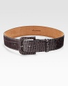 This stylish piece features a self covered buckle and is lined with supple calf leather. Width, about 2 Made in USA 