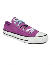 It's all in the details. Converse's Chuck Taylor All Star fun lace sneakers have different colored laces and a fresh design to make sporting time, any time. It's all in the details. Converse's Chuck Taylor All Star fun lace sneakers have different colored laces and a fresh design to make sporting time, any time.