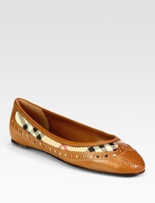 Signature check-print canvas flat updated by frilly, perforated leather trim. Canvas and leather upperLeather lining and solePadded insoleMade in ItalyOUR FIT MODEL RECOMMENDS ordering true size. Signature check-print canvas flat updated by frilly, perforated leather trim. Canvas and leather upperLeather lining and solePadded insoleMade in ItalyOUR FIT MODEL RECOMMENDS ordering true size.
