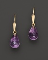 Faceted amethyst briolettes, set in 14K yellow gold.
