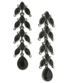 Grow your collection with these drop earrings from 2028. The linear silhouette boasts jet glass crystals in teardrop silhouettes. Crafted in hematite tone mixed metal. Approximate drop: 3 inches.