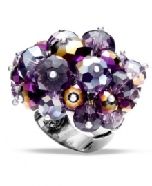 Purple perfection. Stunning shades of amethyst, lilac and plum join together on this chic beaded cluster ring from c.A.K.e. by Ali Khan. Embellished with an array of faceted crystals, it's set in silver tone mixed metal. Size TK.