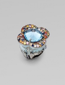 From the Floral Nouveau Collection. Pavé set multi-colored sapphire petals ring a center blue topaz, with baby blue enamel accents on the band.Blue topaz Sapphire Sterling silver Enamel Diameter, about 1½ Width, about 1½ Imported From the Floral Nouveau Collection. Pavé set multi-colored sapphire petals ring a center blue topaz, with baby blue enamel accents on the band.Blue topaz Sapphire Sterling silver Enamel Diameter, about 1½ Width, about 1½ Imported