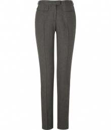 Bring trend-right style to your workweek chic with these slim flannel pants from Steffen Schraut - Button tab detailed waistband, belt loops, flap pockets, front seam at leg, back welt pockets, slim fit, straight leg - Pair with a tie-neck silk blouse, a fitted blazer, and classic pumps Bring trend-right style to your workweek chic with these slim flannel pants from Steffen Schraut - Button tab detailed waistband, belt loops, flap pockets, front seam at leg, back welt pockets, slim fit, straight leg - Pair with a tie-neck silk blouse, a fitted blazer, and classic pumps