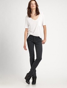 Ultra-slim stretch denim in an edgy dip-dye finish.THE FITSlim fitRise, about 7¼Inseam, about 31THE DETAILSZip flyFive-pocket style55% cotton/42% tencel3% polyurethaneMachine washMade in USA of imported fabric Ultra-slim stretch denim in an edgy dip-dye finish.THE FITSlim fitRise, about 7¼Inseam, about 31THE DETAILSZip flyFive-pocket style55% cotton/42% tencel3% polyurethaneMachine washMade in USA of imported fabric