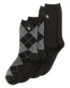 Classic argyle and solid cotton trouser socks with Lauren by Ralph Lauren logo embroidered at side ankle.