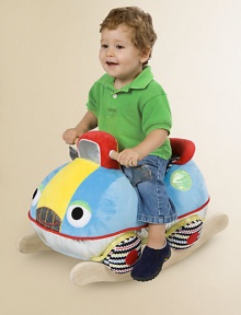 Put the pedal to the metal and rock on this soft, colorful, smiling, chubby stuffed car that sits atop a solid wooden rocker frame.About 16H X 13D X 24LSuitable for ages 1 year and upImported