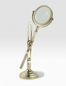 This fully functioning standing magnifier is crafted in a vintage-inspired silhouette from antiqued brass. 11½H X 4 diam.Brass and glassImported This fully functioning standing magnifier is crafted in a vintage-inspired silhouette from antiqued brass. 11½H X 4 diam.Brass and glassImported