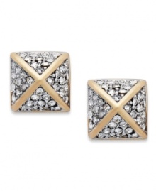 Golden style with a shimmering edge. Juicy Couture's pyramid stud earrings shine with glass stone accents. Crafted in gold tone mixed metal. Approximate diameter: 3/8 inch. Golden style with a shimmering edge. Juicy Couture's pyramid stud earrings shine with glass stone accents. Crafted in gold tone mixed metal. Approximate diameter: 3/8 inch.