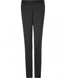 Sleek and sophisticated, Costume Nationals pinstriped wool pants lends a sharp edge to your business wardrobe - Tonal trimmed side and back slit pockets, zip fly, hidden hook closures - Slim tailored fit - Wear with the matching blazer and slick leather lace-ups Sleek and sophisticated, Costume Nationals pinstriped wool pants lends a sharp edge to your business wardrobe - Tonal trimmed side and back slit pockets, zip fly, hidden hook closures - Slim tailored fit - Wear with the matching blazer and slick leather lace-ups