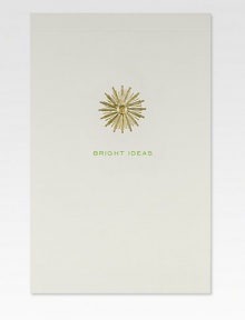 This tablet cover is stamped with a sun motif, hand-engraved in gold metallic ink, along with the text Bright Ideas in green.50 sheetsAbout 4.25 X 6.5Hand-engravedMade in USA