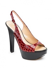 THE LOOKPeep-toeSlingback design with buckle closurePlatform silhouetteTHE FITHeel 5½ (140mm)Platform, 1½ (40mm)Compares to a 4 heel (100mm)THE MATERIALPatent leatherLeather lining and soleORIGINMade in Italy THE LOOKPeep-toeSlingback design with buckle closurePlatform silhouetteTHE FITHeel 5½ (140mm)Platform, 1½ (40mm)Compares to a 4 heel (100mm)THE MATERIALPatent leatherLeather lining and soleORIGINMade in Italy