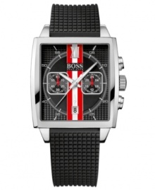 Sporty stripes rev up the style on this sophisticated watch from Hugo Boss.