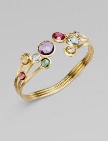From the Jaipur Collection. An open, three row style with clusters of colorful, faceted, semi-precious stones. 18k goldVarious semi-precious stonesSlip-on styleDiameter, about 2¼Made in ItalyPlease note: Stones may vary. From the Jaipur Collection. An open, three row style with clusters of colorful, faceted, semi-precious stones. 18k goldVarious semi-precious stonesSlip-on styleDiameter, about 2¼Made in ItalyPlease note: Stones may vary.