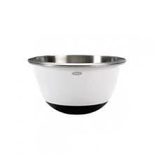Mix dough, fold batters and whisk vinaigrettes with the GOOD GRIPS Stainless Steel Mixing Bowls from OXO. A non-skid bottom stabilizes bowls during mixing. The stainless steel interior retains temperature for chilling and marinating and a white plastic exterior shields hands from extreme temperatures. All sizes nest for easy mixing and cleaning. Mix dough, fold batters and whisk vinaigrettes with the GOOD GRIPS Stainless Steel Mixing Bowls from OXO. A non-skid bottom stabilizes bowls during mixing. The stainless steel interior retains temperature for chilling and marinating and a white plastic exterior shields hands from extreme temperatures. All sizes nest for easy mixing and cleaning.