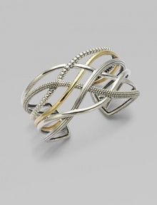From the Unlaced Collection. Sterling silver in various textures woven with radiant 18k gold to form a true statement piece. 18k goldSterling silverDiameter, about 2¼Slip-on styleImported From the Unlaced Collection. Sterling silver in various textures woven with radiant 18k gold to form a true statement piece. 18k goldSterling silverDiameter, about 2¼Slip-on styleImported