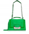 Chic handbag in fine, pure supple cow leather - Vibrant and on-trend in bright green suede - Top handle and chain link shoulder strap - Signature Harper turnlock closure and detachable leather tassel - Fully lined, with interior zip and open pockets - Back slip pocket - Elegant and eye-catching, seamlessly transitions from work to weekend - Height: 8.5 - Width: 12 - Diameter: 3.5