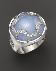 This bold lavender chalcedony dome ring, set in sterling silver, gets a dramatic finish with a white sapphire Maltese cross. By Elizabeth Showers. This bold lavender chalcedony dome ring, set in sterling silver, gets a dramatic finish with a white sapphire Maltese cross. By Elizabeth Showers.