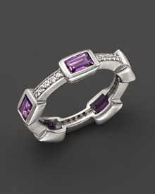 Faceted amethyst and white sapphires, set in sterling silver, evoke art deco style. By Elizabeth Showers. Faceted amethyst and white sapphires, set in sterling silver, evoke art deco style. By Elizabeth Showers.