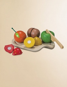 This detailed, realistic set inlcudes a cutting board, knife, sliceable orange, lemon, kiwi, strawberry and apple.7.5W X 5.3H X 1.2DAbout 1.3lbsEco-friendly planwood and rubberwoodWipe with damp clothRecommended for ages 18 months and upImported This detailed, realistic set inlcudes a cutting board, knife, sliceable orange, lemon, kiwi, strawberry and apple.7.5W X 5.3H X 1.2DAbout 1.3lbsEco-friendly planwood and rubberwoodWipe with damp clothRecommended for ages 18 months and upImported