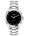 A pristine dress watch that will last a lifetime. This ESQ by Movado watch features a stainless steel bracelet and round case. Black dial with logo and diamond accents at markers. Swiss made. Swiss quartz movement. Water resistant to 30 meters. Two-year limited warranty.