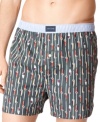 Classic style boxer by Tommy Hilfiger patterned with vertical oars galore is made from 100% cotton for all day comfort.