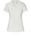 With its sweet round collar and glistening silk-satin, Steffen Schrauts short sleeve top is workweek essential packed with pairing possibilities - Round collar, short sleeves, slit with button closure at nape - Softly tailored fit - Wear with a pencil skirt and heels, or dress down with skinny jeans and your favorite flats