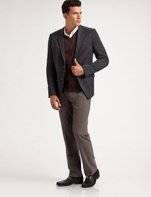 Sleek, modern style without equal in fine Italian virgin wool with a straight-leg fit and a hint of stretch ease. Side slash, back flap pocketsInseam, about 3495% virgin wool/5% elastaneDry cleanImported Sleek, modern style without equal in fine Italian virgin wool with a straight-leg fit and a hint of stretch ease. Side slash, back flap pocketsInseam, about 3495% virgin wool/5% elastaneDry cleanImported