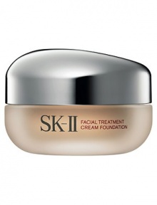 NEW SK-II Facial Treatment Cream Foundation brings you beautiful skin through the effects of Pitera, providing even coverage and a radiant finish in a cream foundation. A single application of this new foundation in the morning creates a radiant, translucent look which lasts through the day's activities, and helps skin stay moisturized and supple avoiding the heavy look of some foundations. 0.7 fl.oz. NEW SK-II Facial Treatment Cream Foundation brings you beautiful skin through the effects of Pitera, providing even coverage and a radiant finish in a cream foundation. A single application of this new foundation in the morning creates a radiant, translucent look which lasts through the day's activities, and helps skin stay moisturized and supple avoiding the heavy look of some foundations. 0.7 fl.oz.