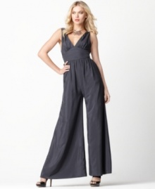 A pleated bodice creates an on-trend fit & flare look with this BCBGeneration wide-leg jumpsuit -- perfect for a glam party ensemble! A pleated bodice creates an on-trend fit & flare look with this BCBGeneration wide-leg jumpsuit -- perfect for a glam party ensemble!