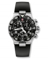 Attain the pinnacle of watches. The Victorinox Swiss Army Summit XLT chronograph watch features a black synthetic strap and round stainless steel case. Black unidirectional rotating bezel with second markers. Black dial with logo, white numerals, date window and luminous hands. Swiss made. Swiss movement. Water resistant to 100 meters. Three-year limited warranty.