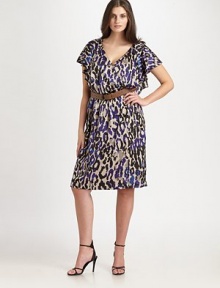 A head-turning animal print, flattering neckline and waist-cinching belt make this one of the most amazing, curve-flattering designs around.V-neckFlutter sleevesRemovable beltSide zipperFully linedAbout 42 from shoulder to hem80% rayon/20% silkDry cleanImported A head-turning animal print, flattering neckline and waist-cinching belt make this one of the most amazing, curve-flattering designs around.V-neckFlutter sleevesRemovable beltSide zipperFully linedAbout 42 from shoulder to hem80% rayon/20% silkDry cleanImported