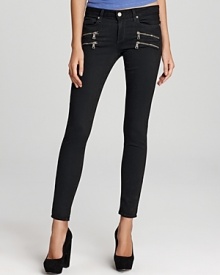 Front exposed zips lend a punk-chic sensibility to these Paige Denim skinny jeans. Front exposed zips lend a punk-chic sensibility to these Paige Denim skinny jeans.