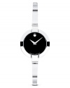 Movado's fashionably slender Bela™ bangle watch in polished solid stainless steel has a classic black Museum® dial.