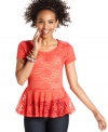 Fancy that: dainty lace and a sweet peplum hem band together with charm on this utterly cute top from Fresh Brewed.