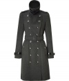 Infuse trend-right military elements into your cold weather look with this ultra-luxe cashmere-and-wool-blend trench from Burberry London - High stand collar with belted detailing, epaulets, long sleeves with belted cuffs, double-breasted - Front button placket, belted waist, back vent and storm flap with button - Wear with an elevated jeans-and-tee ensemble or a cocktail-ready sheath