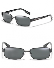 A rectangular silhouette lends iconic flair to these stylish Hugo Boss sunglasses. A rectangular silhouette lends iconic flair to these stylish Hugo Boss sunglasses.