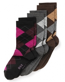 Stylish argyle socks in a variety of colors from Hue. Stylish argyle socks in a variety of colors from Hue.