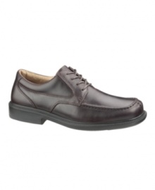 A real workhorse of an oxford, this sturdy pair of leather men's dress shoes is treated to be completely waterproof and to resist separation between the outsole upper sections. Features a strike-back and a high density energy-return gel pad precisely placed at the heel point of impact. Imported. A real workhorse of an oxford, this sturdy pair of leather men's dress shoes is treated to be completely waterproof and to resist separation between the outsole upper sections. Features a strike-back and a high density energy-return gel pad precisely placed at the heel point of impact. Imported.