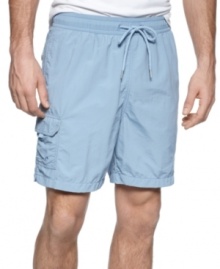 These cargo swim trunks from Nautica are the perfect beach basic. These cargo swim trunks from Nautica are the perfect beach basic.