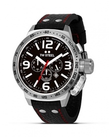 A bold face and leather strap lend classic style to this TW Steel watch with three-eye functionality. A bold face and leather strap lend classic style to this TW Steel watch with three-eye functionality.