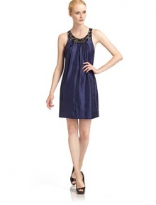 THE LOOKJewel-embellished round neckSleevelessBox pleats start at neckBack yokeKeyhole with button closureTHE FITAbout 34 from shoulder to hemTHE MATERIAL71% rayon/18% polyester/11% nylonFully linedCARE & ORIGINDry cleanMade in USA THE LOOKJewel-embellished round neckSleevelessBox pleats start at neckBack yokeKeyhole with button closureTHE FITAbout 34 from shoulder to hemTHE MATERIAL71% rayon/18% polyester/11% nylonFully linedCARE & ORIGINDry cleanMade in USA