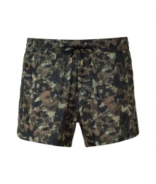 Stylish swim shorts in abstract olive camouflage print - Quick-drying fabric, boxer shorts cut and elastic and drawstring waistband makes it functional and comfortable - Straight, moderately wide leg is at ideal short-but-not-too-short length - The perfect companion for the beach or pool