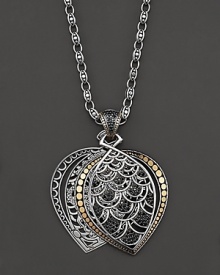 John Hardy's dragon-inspired Naga line features this elegant marquis pendant, adorned with gold and silver scale overlays and clusters of black sapphire. Designed by John Hardy. John Hardy's dragon-inspired Naga line features this elegant marquis pendant, adorned with gold and silver scale overlays and clusters of black sapphire. Designed by John Hardy.