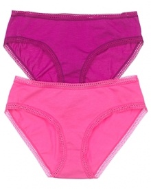 A basic bikini with wide sides and pretty lace trim along legs and waist. Style #856138 A basic bikini with wide sides and pretty lace trim along legs and waist. Style #856138